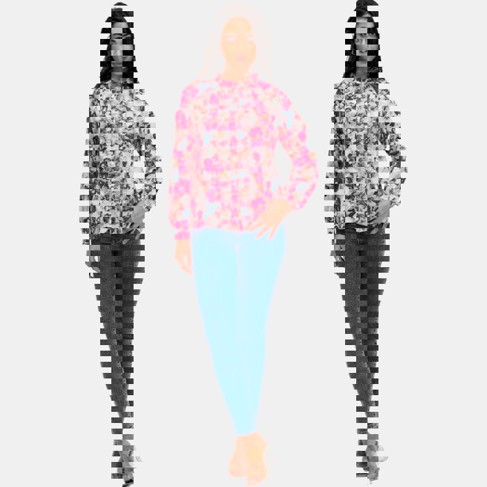 Floral Ruffle Trim Button Front Blouse with Soft Lightweight Fabric Feminine Long Sleeve Silhouette Vibrant Floral Print and Polished Everyday Style Perfect for Work Brunch and Casual Outings