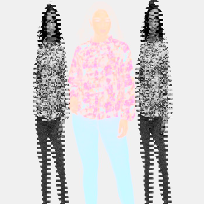 Floral Ruffle Trim Button Front Blouse with Soft Lightweight Fabric Feminine Long Sleeve Silhouette Vibrant Floral Print and Polished Everyday Style Perfect for Work Brunch and Casual Outings