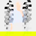  Lightweight Striped Button Front Blouse with Relaxed Fit Soft Breezy Fabric Three Quarter Sleeves Flattering V Notch Neckline and Effortless Everyday Style Perfect for Work Weekends and Travel