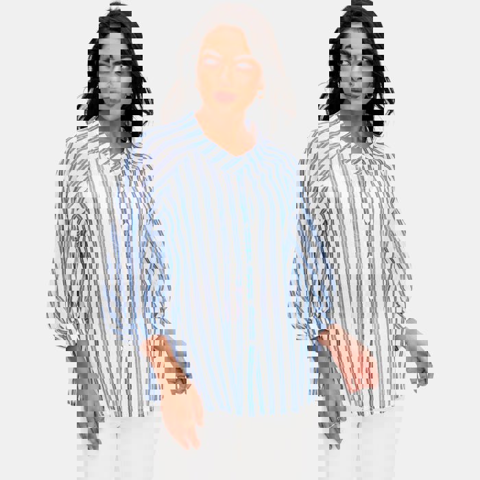 Lightweight Striped Button Front Blouse with Relaxed Fit Soft Breezy Fabric Three Quarter Sleeves Flattering V Notch Neckline and Effortless Everyday Style Perfect for Work Weekends and Travel