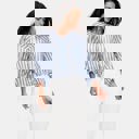 Large Lightweight Striped Button Front Blouse with Relaxed Fit Soft Breezy Fabric Three Quarter Sleeves Flattering V Notch Neckline and Effortless Everyday Style Perfect for Work Weekends and Travel