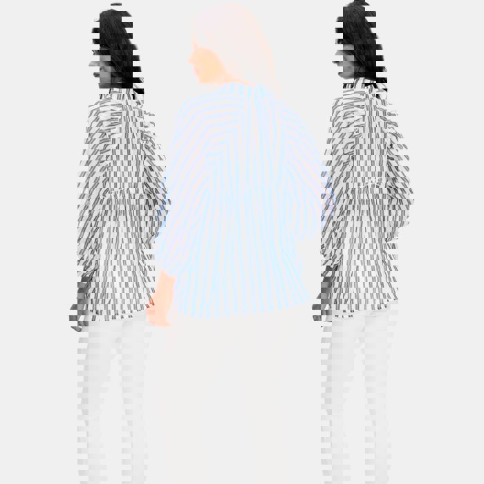 Lightweight Striped Button Front Blouse with Relaxed Fit Soft Breezy Fabric Three Quarter Sleeves Flattering V Notch Neckline and Effortless Everyday Style Perfect for Work Weekends and Travel