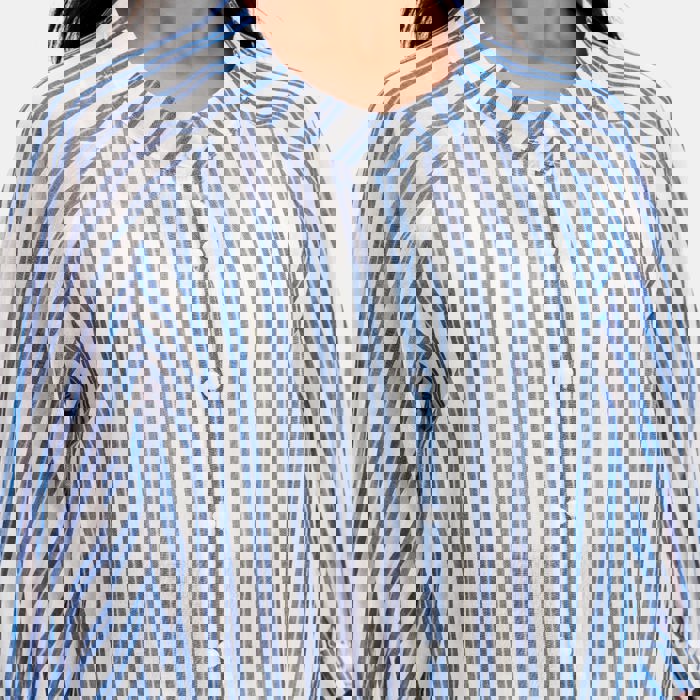 Lightweight Striped Button Front Blouse with Relaxed Fit Soft Breezy Fabric Three Quarter Sleeves Flattering V Notch Neckline and Effortless Everyday Style Perfect for Work Weekends and Travel