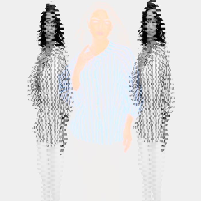 Lightweight Striped Button Front Blouse with Relaxed Fit Soft Breezy Fabric Three Quarter Sleeves Flattering V Notch Neckline and Effortless Everyday Style Perfect for Work Weekends and Travel