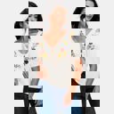 Small Embroidered Knit Top with Floral Detailing Tie Front V Neckline Soft Lightweight Feel Short Sleeves and Feminine Relaxed Silhouette Perfect for Casual Outings Brunch and Effortless Everyday Style