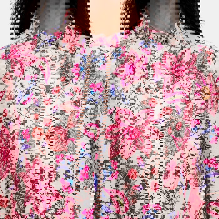 Floral Button Front Blouse with Ruffle Trim Neckline Soft Lightweight Fabric Long Sleeves Intricate Floral Print and Feminine Polished Style Perfect for Work Brunch and Effortless Everyday Outfits