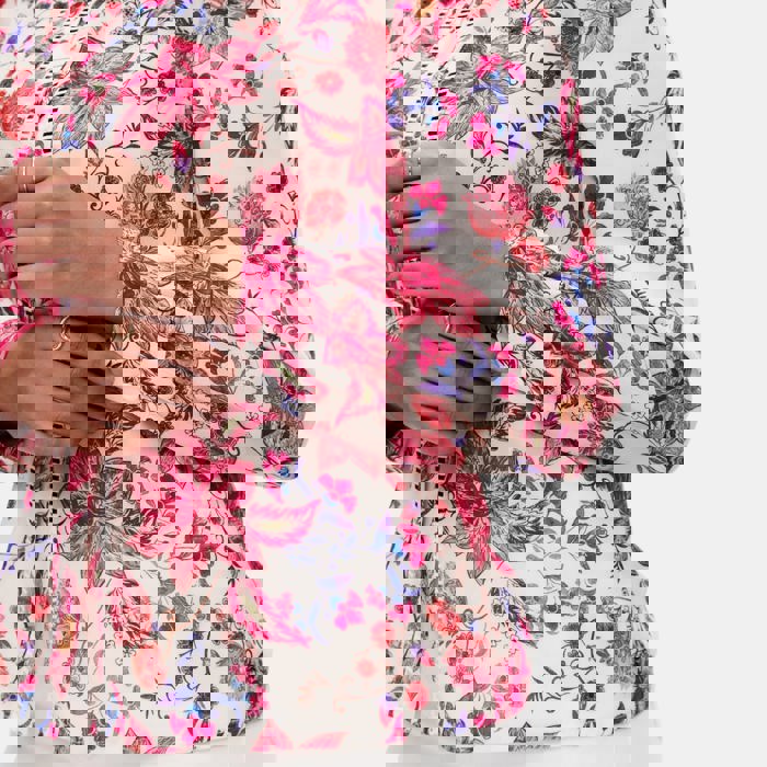 Floral Button Front Blouse with Ruffle Trim Neckline Soft Lightweight Fabric Long Sleeves Intricate Floral Print and Feminine Polished Style Perfect for Work Brunch and Effortless Everyday Outfits