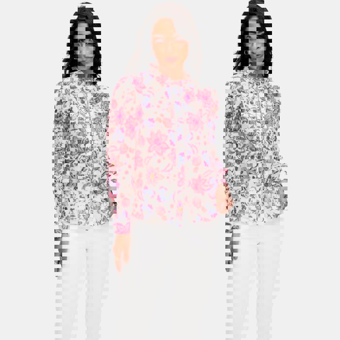 Floral Button Front Blouse with Ruffle Trim Neckline Soft Lightweight Fabric Long Sleeves Intricate Floral Print and Feminine Polished Style Perfect for Work Brunch and Effortless Everyday Outfits