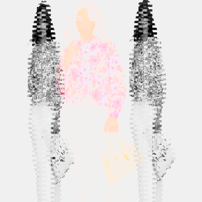 Floral Button Front Blouse with Ruffle Trim Neckline Soft Lightweight Fabric Long Sleeves Intricate Floral Print and Feminine Polished Style Perfect for Work Brunch and Effortless Everyday Outfits