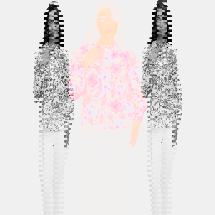 Floral Button Front Blouse with Ruffle Trim Neckline Soft Lightweight Fabric Long Sleeves Intricate Floral Print and Feminine Polished Style Perfect for Work Brunch and Effortless Everyday Outfits