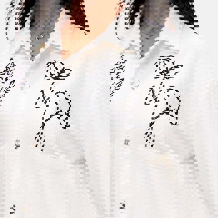 Embroidered Button Front Jacket with Stylish Floral Outline Design Soft Structured Fabric Front Patch Pockets Classic Collar and Versatile