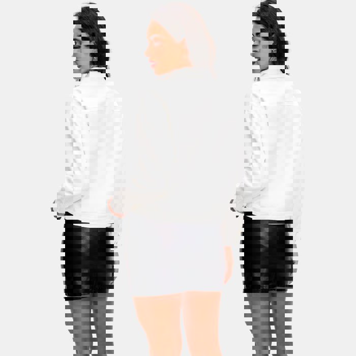 Embroidered Button Front Jacket with Stylish Floral Outline Design Soft Structured Fabric Front Patch Pockets Classic Collar and Versatile