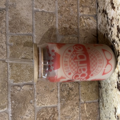 Barbie iced coffee glass can glass with bamboo lid & straw 18oz