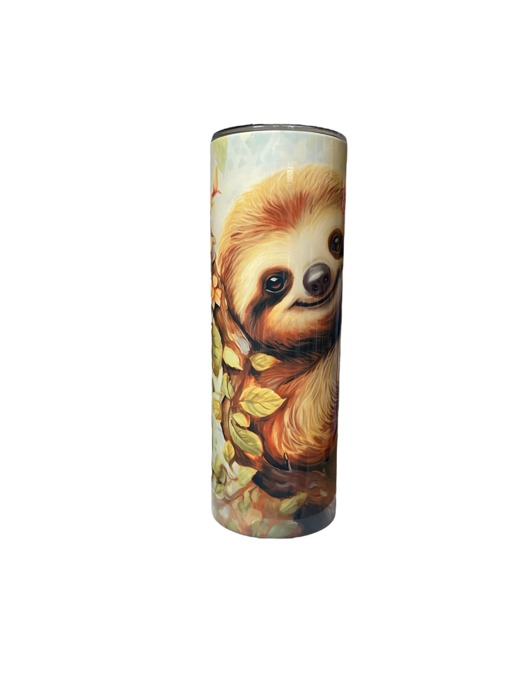 Cute sloth tumbler w/ straw stainless steel skinny 20oz insulated 