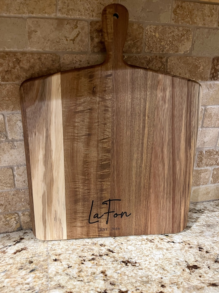 Personalized cutting board with handle acacia wood