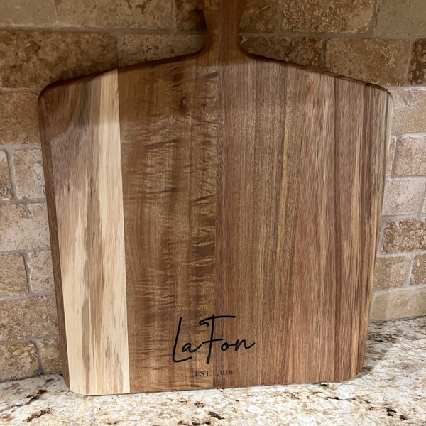 Personalized cutting board with handle acacia wood