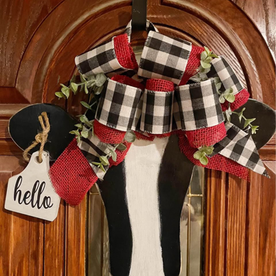 Cow door hanger custom orders welcome with cow tag hello sign beautiful ribbon custom orders welcome