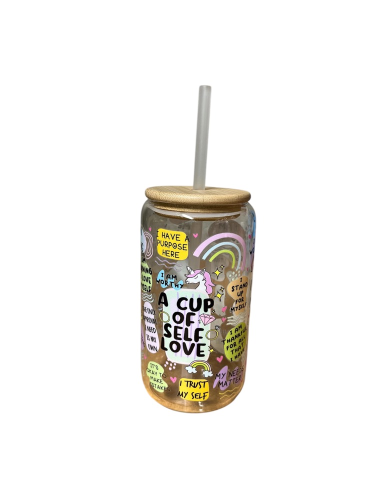 Self love can glass tumbler iced coffee cup