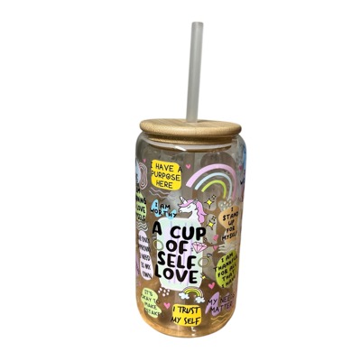 Self love can glass tumbler iced coffee cup