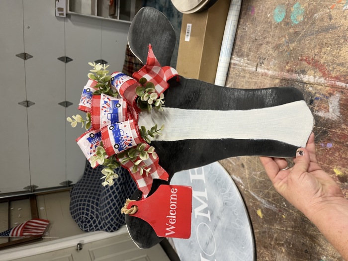 Fourth of July door decor porch decor Independence Day cow door hanger custom orders welcome cow door hanger cow tag 