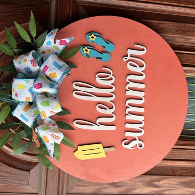 21” 3D Hello summer door hanger flip flops popsicle decor 