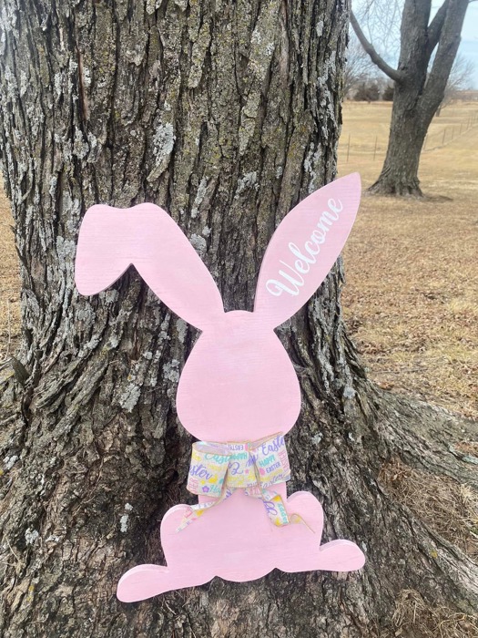 24” Wooden Bunny Sign or Door Hanger Easter Welcome Sign