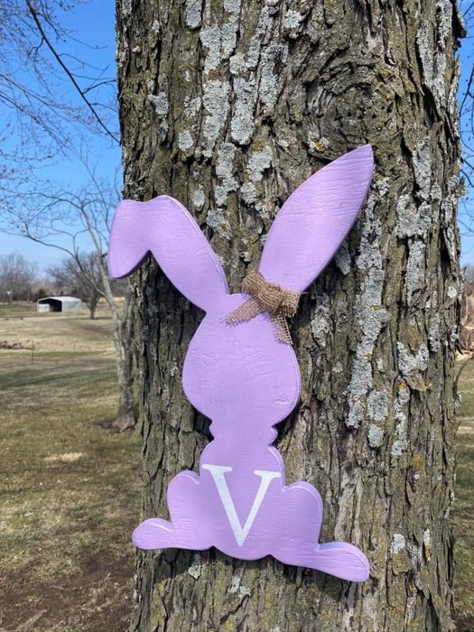 Bunny door hanger with monogram custom orders welcome 