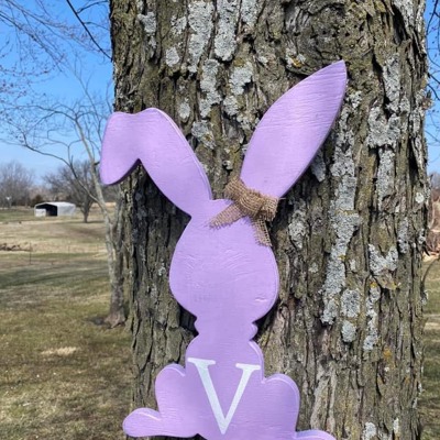 Bunny door hanger with monogram custom orders welcome 