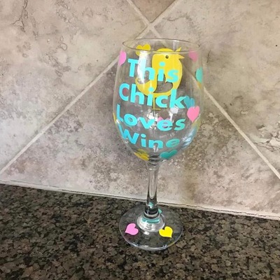 This chick loves wine Easter wine glasses 