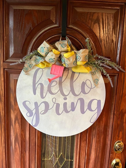 Hello spring door hanger with watering can 21” large 