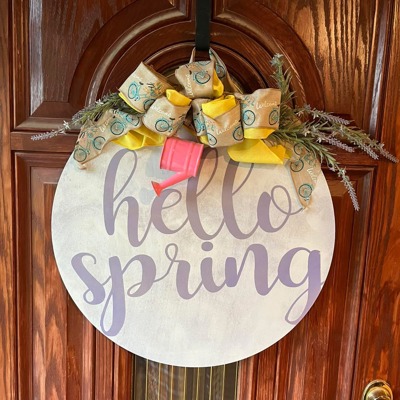 Hello spring door hanger with watering can 21” large 