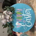  Happy Easter door hanger with beautiful wired bow and greenery 21” 