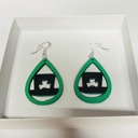  St Patrick’s day earrings green tear drops with black leprechaun hats and a shamrock 