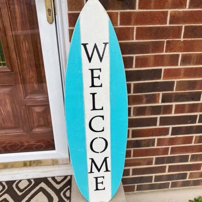 44" tall surfboard porch signs or wall decor custom wording welcome beach decor
