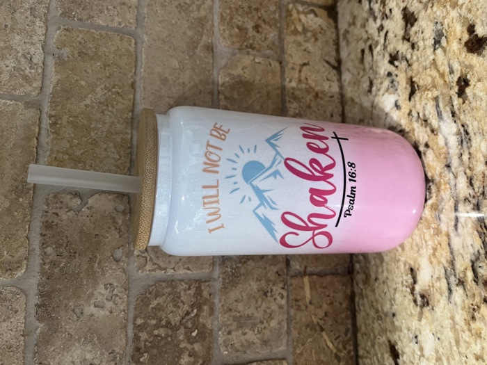 I will not be shaken Psalm 16:8 can glass for iced coffee 18oz can glass