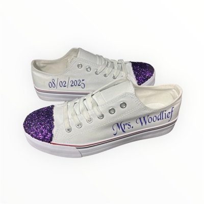 Personalized White canvas wedding shoes customizable glitter or no glitter wedding tennis shoes