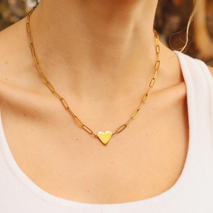 Parperclip chain heart necklace-waterproof