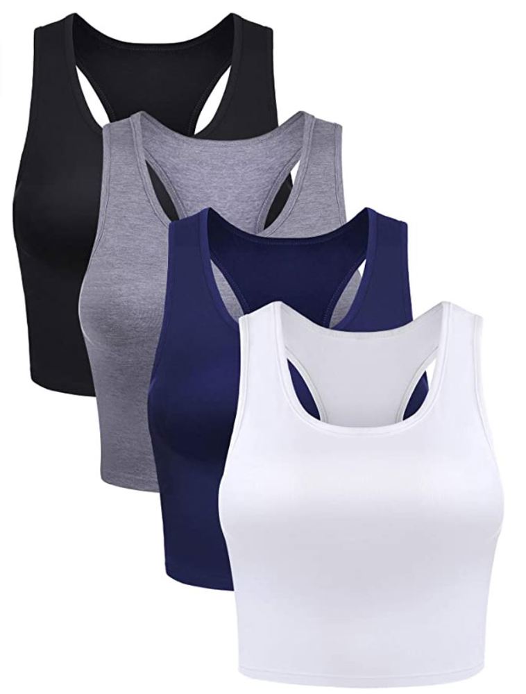 4 Pack Women's Crop Sleeveless Racerback Tank Tops