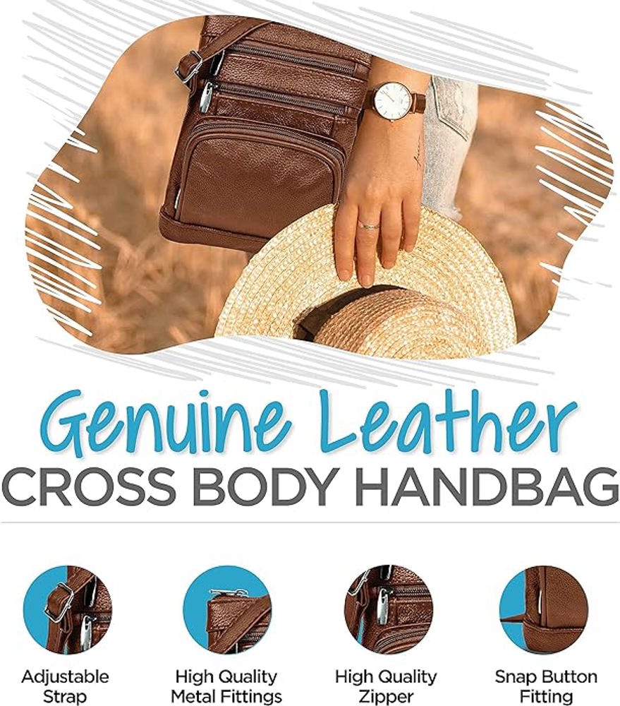 Krediz Genuine Leather Cross Body Handbag - Soft & Durable Crossbody Bags- Standard Size