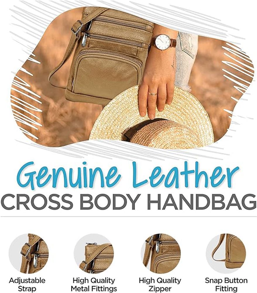 Krediz Genuine Leather Cross Body Handbag - Soft & Durable Crossbody Bags- Standard Size