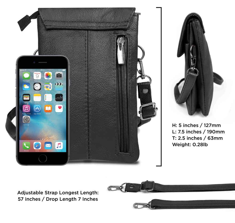 Genuine Leather Cell-Phone Crossbody Wallet Purse