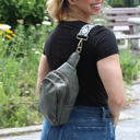 Gray Vegan Leather Crossbody Sling Bag with Credit Card Slots