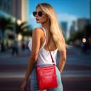 Red Real Leather Crossbody Bag for