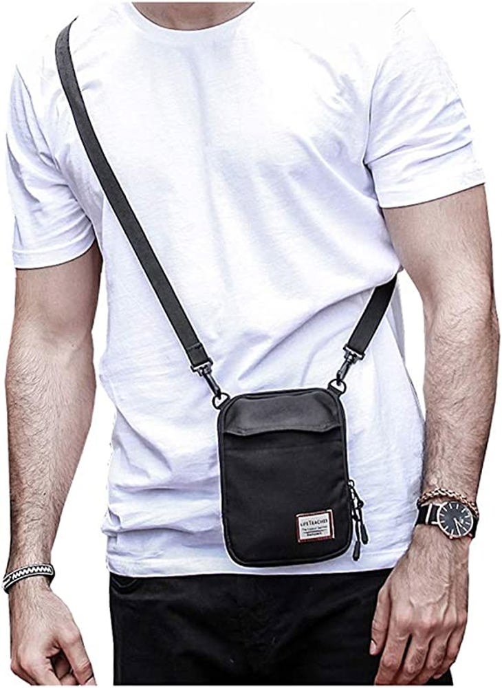 Men's Small Messenger Crossbody Shoulder Bag 4 Compartments Detachable Strap