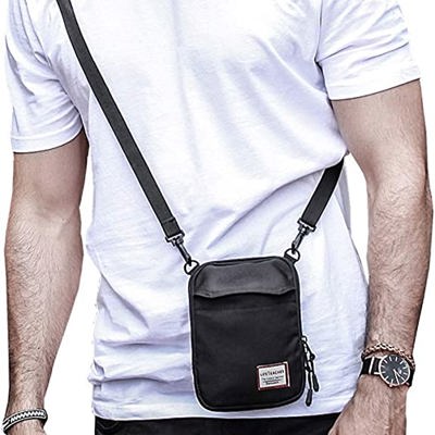 Men's Small Messenger Crossbody Shoulder Bag 4 Compartments Detachable Strap