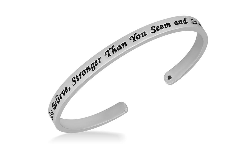 Engraved "You Are Braver Than You Believe" Silver Cuff Bracelet