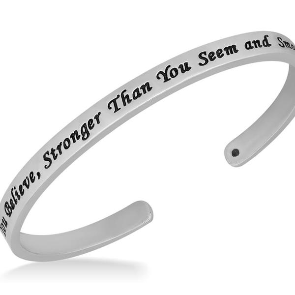 Engraved "You Are Braver Than You Believe" Silver Cuff Bracelet