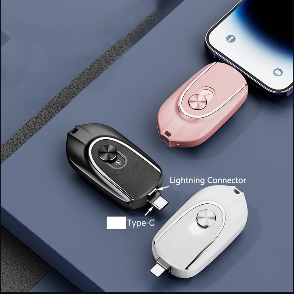 2-in-1 Connector Power Station Portable Charger Mini Emergency Keychain Power Bank