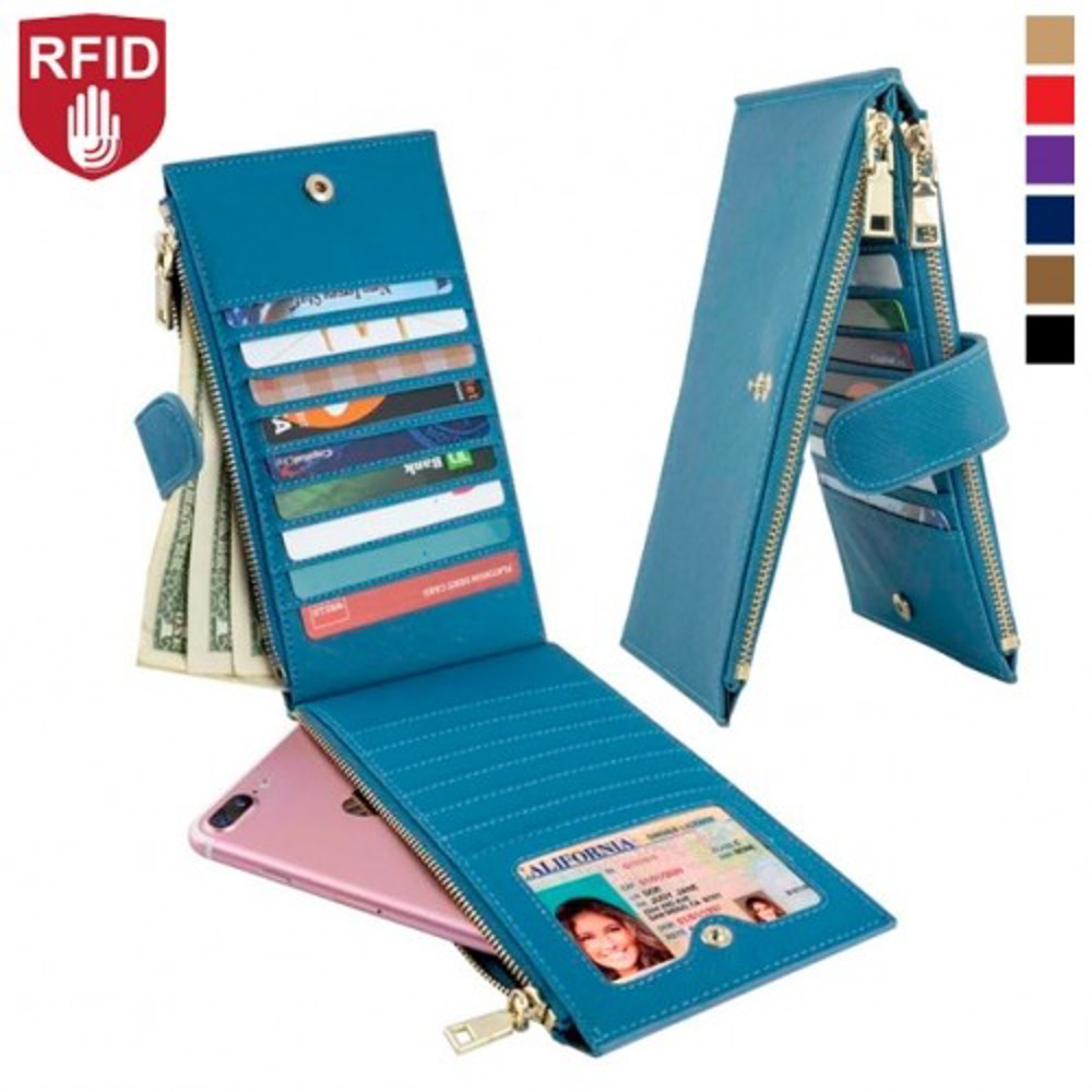 Bifold Multi Card Case Wallet with Zipper Pocket with RFID Blocking