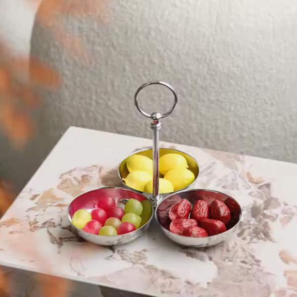 Elegant Triple Bowl Fruit Nuts and Snack Serving Tray